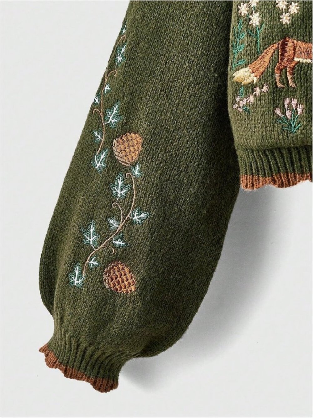 Floral Cropped Cardigan - Boho Cottagecore Sweater, Embroidered Open Front Fall - Picture 7 of 7